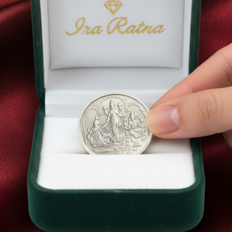 Silver coin laxmi Saraswati and ganesh , 999 purity